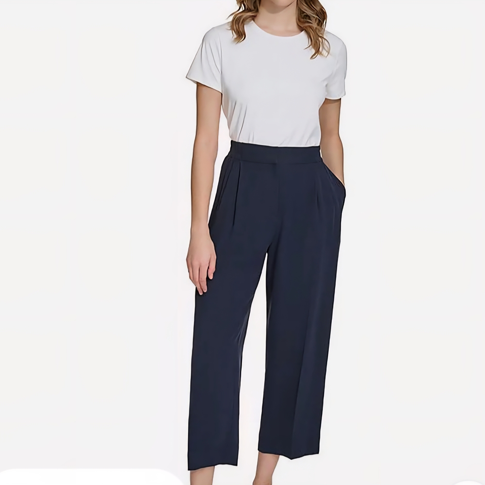 Womens Calvin Klein Workwear Pleated Cropped Elasticized Waist pants Size Large